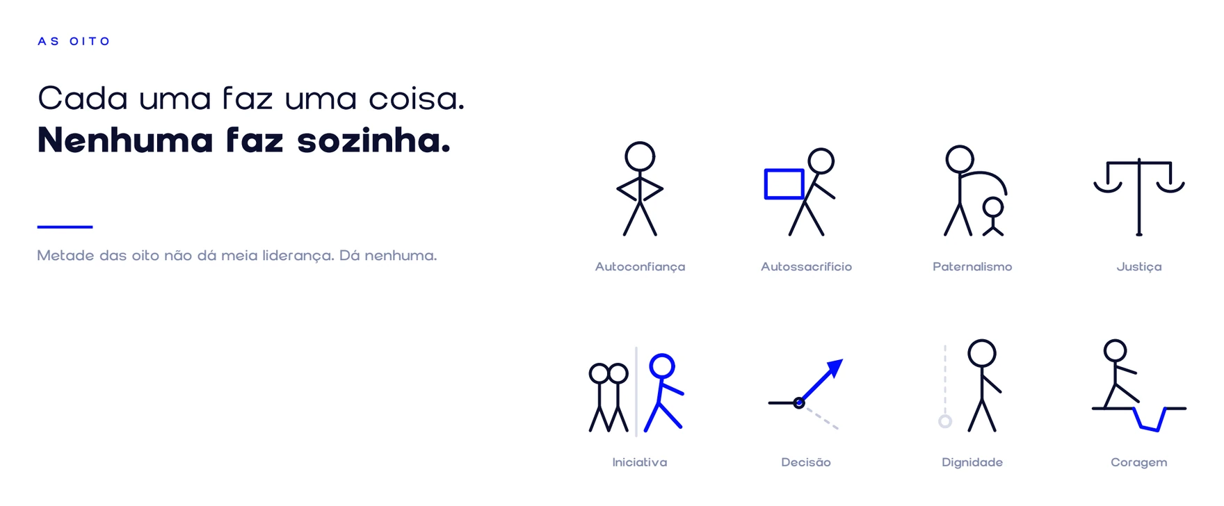 Cada uma faz uma coisa. Nenhuma faz sozinha. Metade das oito não dá meia liderança, dá nenhuma.